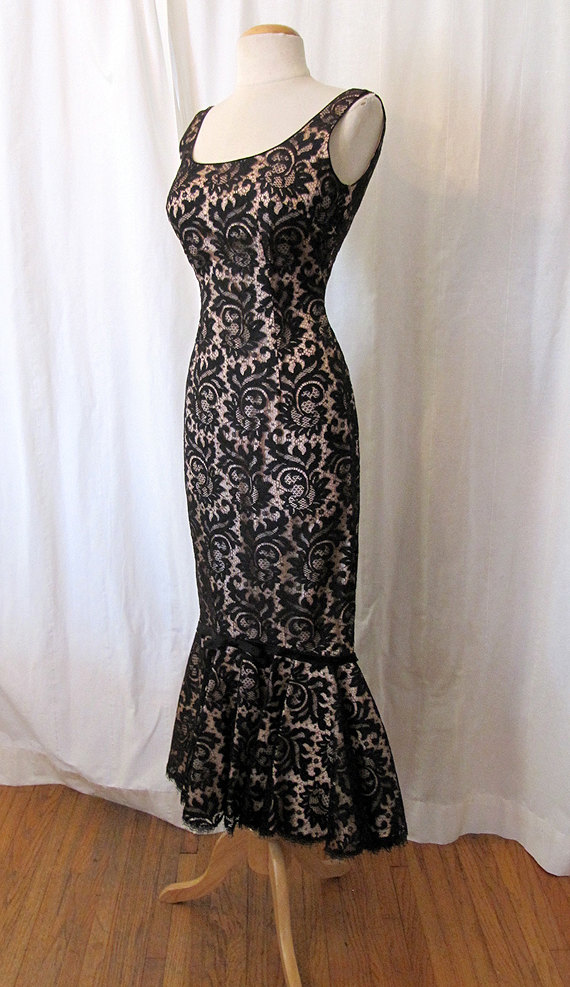 Vintage 1950's Lee Jourdan Black Lace Dress