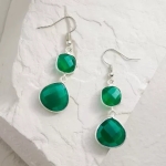 Silver and Green Onyx Double Drop Earrings