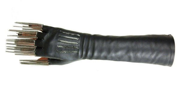 Chanel Black Leather Fingerless Gloves with Chain Fringe