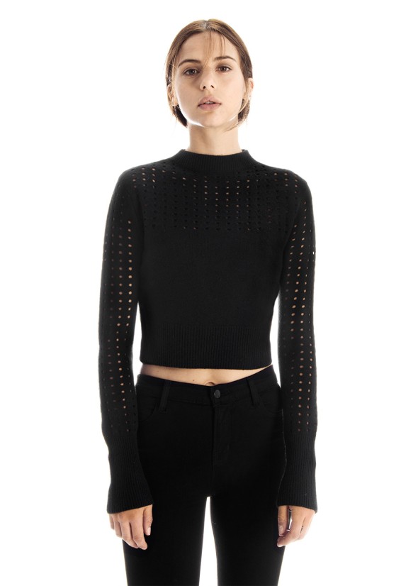 Sleeve Marion Cropped Black Wool Sweater$295