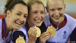 Olympic Athletes Dani King, Laura Trott and Joanna Rowsell Britian Track Cycling Gold