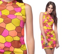 1960s Gogo Mini Dress Mod Geometric Print 60s Shift