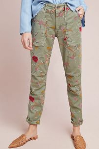 Anthropologie Floral Wanderer Embroidered Utility Pant
