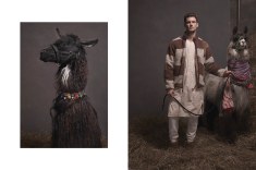 llamas-pajamas-Garrett Neff is a fearless wonder in fleece, thermal, and borrowed-from-HER-closet vintage nightgown. Zeus, in layered scarves, displays similar elegant audacity.