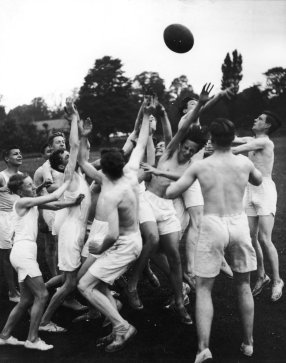 A summer game of touch rugby at Marling School, Stroud, Gloucestershire, 11th August 1937. (Photo by Fox Photos/Hulton Archive/Getty Images)
