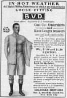 Advertisement for BVD undershirts and drawers underwear by Erlanger Brothers in New York, 1907. (Photo by Jay Paull/Getty Images)