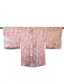 One-of-a-Kind Vintage Pink Silk Haori with White and Pink Floral retro