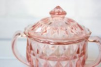 Vintage Pink Depression Glass Cut Glass Sugar Bowl retro
