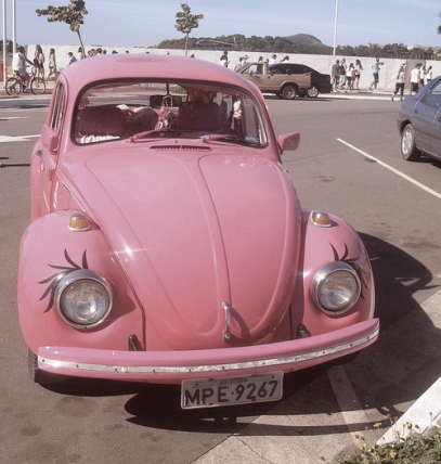 Vintage retro pink Volkswagen Bug