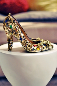 dolce gabbana gold bejeweled heels