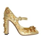 Dolce-&-Gabbana-Gold-Leather-Floral-Studded-Pumps