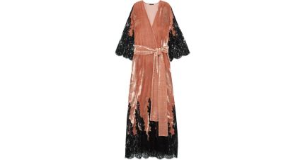 rosamosario-brick-Coprimi-Damore-Lace-paneled-Silk-velvet-Robe lingerie